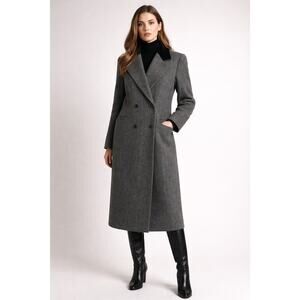 Vintage 1980s Central Park Wool Herringbone Velvet Collar Long Coat size Medium